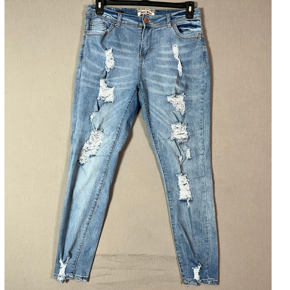 Hot Kiss Jeans 16 Distressed Skinny Light Wash Blue EUC